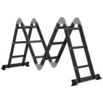 Scala in Alluminio 5 in 1 Nera per Interni ed Esterni, Carico Massimo 150kg, 370x61x11 cm