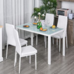 Set 5 Pezzi con 1 Tavolo e 4 Sedie per Cucina o Sala da Pranzo in Finta Pelle, Metallo e Vetro Temperato, Bianco - immagine 8