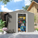 Casetta da Giardino in Lamiera di Acciaio con Porte Scorrevoli, 236x174x190cm, Grigio - immagine 9