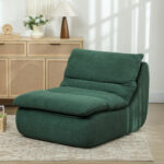 Sedia da Terra Moderna e Imbottita in Tessuto Effetto Velluto Verde e Schiuma, 82x103x75 cm - immagine 2
