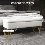 Panca Fondo Letto con Contenitore in Tessuto e Gambe in Acciaio, 1x40x49cm, Crema - immagine 4