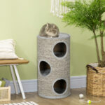 Cuccia per Gatti a 3 Livelli con Tiragraffi in Sisal e Peluche, Ø38x70cm, Grigio Chiaro - immagine 2