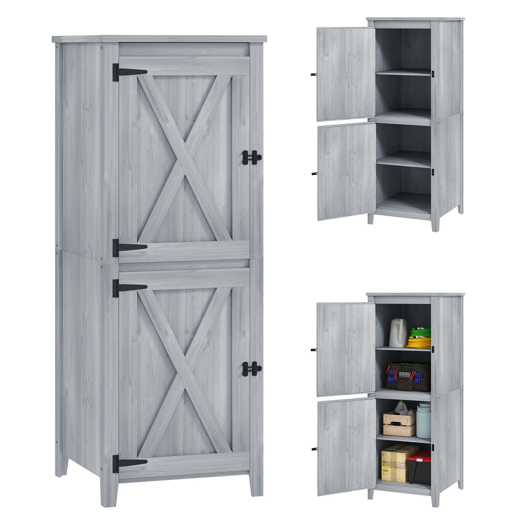 wEqb02194ee4e5b5e.jpg Capanno da Giardino Porta Attrezzi con 2 Armadietti, Ante con Blocco e Ripiani Rimovibili, Grigio - immagine 1