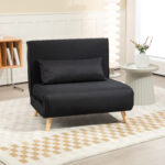 Poltrona Letto 3 in 1 con Schienale Reclinabile su 6 Posizioni in Tessuto, 94x78x80 cm, Nero - immagine 2