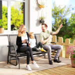 Panchina a Dondolo da Giardino a 3 Posti in Metallo e Tessuto a Rete Traspirante, 147x70x85cm, Grigio - immagine 2