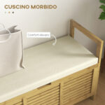 Panca Scarpiera a Doghe da Ingresso con Design a Ribalta, in Legno di Bambù, 1x40x60 cm - immagine 5