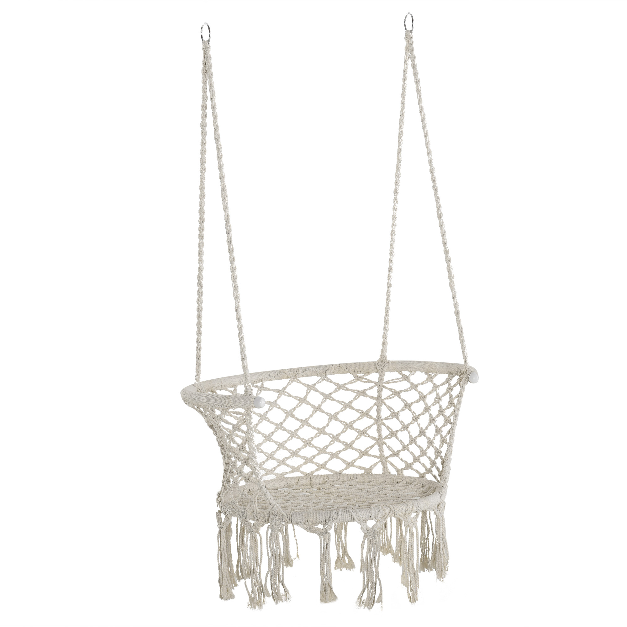 wUF08519492f84d8d.jpg Amaca da Giardino in Stile Boho Chic, Sedia Sospesa in Poliestere e Macramè per Interni ed Esterni, Crema, 80x60x36cm - immagine 1