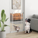 Cancelletto per Cani con Porta Piccola, Montaggio a Pressione e Chiusura Automatica, 74-80x91,4cm, Bianco - immagine 2