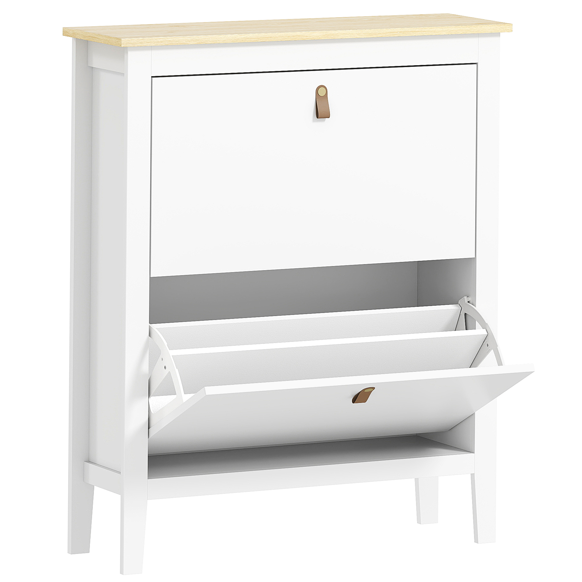 wnleb119ad788dd6c.jpg Scarpiera Slim 2 Cassetti per 14 Paia di Scarpe Taglia EU44 e Ripiani Regolabili, 80x24x95,5cm, Bianco - immagine 1