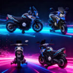 Moto Elettrica per Bambini con Rotelle, Specchietti e Poggiapiedi, in PP e Metallo, 85,5x44,5x56 cm, Blu - immagine 9