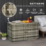 Baule da Esterno da 350L a 2 Livelli con Pistoni a Gas, Rattan PE e Acciaio, 118x57x69 cm, Grigio - immagine 6