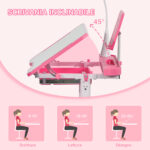 Set Scrivania per Bambini 6-12 Anni con Sedia Regolabile in Altezza, Cassetto, Luce e Piano Inclinabile, Rosa - immagine 5