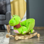 Cavallo a Dondolo con Ruote, Cavalluccio a Dondolo a Forma di Drago per Bambini 18-36 Mesi, in Legno e Peluche Verde - immagine 2