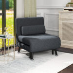 Poltrona Letto Moderno 3 in 1 con Schienale Regolabile e Cuscino imbottitura, in Tessuto Effetto Lino e Acciaio, Grigio Scuro | Aosom Italy - immagine 2