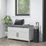 Panca Scarpiera con Ripiano Interno Regolabile su 3 Livelli, in MDF e Simil Lino, 90x36x50 cm, Bianco e Grigio - immagine 2