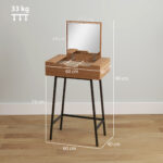 Tavolo Trucco con Specchio Ribaltabile e 16 Scomparti Stile Industriale, Legno e Acciaio, 60x40x90 cm - immagine 3
