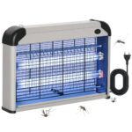 Lampada Antizanzare Elettroinsetticida da Esterno e Interno, Zanzariera Elettrica con Lampada Antizanzare UV per 60m², 20W, Nero e Argento