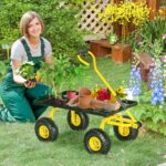 Carrello da Giardino in Acciaio con Capacità 150 kg e Maniglia Rivestita, 94x48,5x1 cm, Giallo e Nero - immagine 2