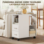 Tavolino con Ruote Minimal con 2 Cassetti, Vano Aperto e Ripiano Regolabile, in Legno, 60x30x65 cm, Bianco - immagine 7
