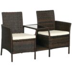 Set da Giardino in Rattan con 2 Sedie Moderne e Tavolino da Caffè, 138x60x87 cm, Marrone