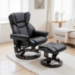 Poltrona Relax con Pouf Poggiapiedi e Funzione Massaggio, Reclinabile a 145° e Girevole a 360°, Nero - immagine 9