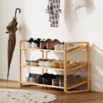 Scaffale Scarpiera a 3 Livelli per 12 Scarpe con Ripiani a Doghe in Bambù, 76x33x50,8 cm, Colore Legno - immagine 7