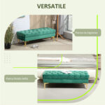 Panca Fondo Letto Imbottita con Rivestimento Trapuntato in Tessuto Effetto Velluto, 118x45x42 cm, Verde Scuro - immagine 4
