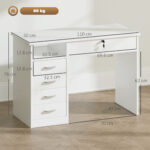 Scrivania per Camera o Ufficio in Legno con 2 Cassetti e 2 Chiavi, 110x50x76cm - Bianco - immagine 3