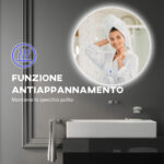 Specchio Bagno con Luci LED Regolabili, Interruttori Touch e Design Antiappannamento, Ø80 cm - immagine 7
