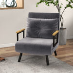 Poltrona Letto 3 in 1 con Schienale Reclinabile in 5 Posizioni e Cuscino, 63x73x81 cm, Grigio Scuro - immagine 2