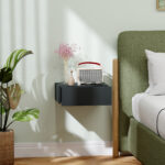 Comodino Sospeso Moderno con Cassetto, in Legno, 40x30x15 cm, Nero - immagine 2