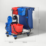 Carrello Pulizie con Sacco per Immondizia, 4 Secchi e Strizzatore per Mocio, 93x80x97 cm, Rosso Blu e Nero - immagine 3