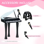 Pianoforte per Bambini a 32 Tasti con Sgabello, Microfono, Musiche, Luci e Gambe Rimovibili, Nero - immagine 7