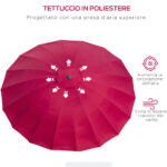Ombrellone Rotondo Pieghevole a 18 Stecche con Manovella, in Metallo e Poliestere, Ø250x240 cm, Rosso Vino - immagine 6