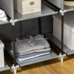 Guardaroba in Tessuto non Tessuto e Acciaio con 8 Ripiani e 2 Barre, 125x43x162,5 cm, Grigio Carbone - immagine 7