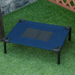 Lettino per Cani Rialzato con Seduta Traspirante, in Acciaio e Tessuto, 61x46x18 cm, Blu Scuro e Nero - immagine 2