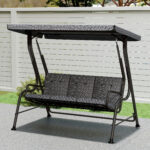 Dondolo da Giardino per 3 Persone con Tettuccio Regolabile e Cuscini, 2x120x170cm, Nero - immagine 9