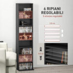 Scaffale Porta CD con 6 Ripiani Regolabili, Capacità di 260 CD/120 DVD, 33x24x140 cm, Nero - immagine 5