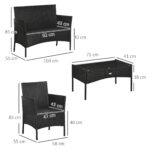 Set da Giardino 4Pezzi in Rattan con 2 Sedie, Poltrona da Giardino a 2 Posti e Tavolino Basso - immagine 3