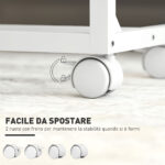 Tavolino da Lavoro Regolabile con Piano Inclinabile e 4 Ruote, in Legno e Metallo, 55x36x62,5-82,5 cm, Bianco e Rovere - immagine 5