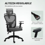 Sedia da Ufficio Ergonomica e Regolabile con Supporto Lombare e Poggiatesta, 66x61x106-116 cm, Grigio - immagine 4