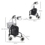 Deambulatore per Anziani e Disabili ad Altezza Regolabile con Cestino e Vassoio, 60x62x84-1,5 cm, Nero - immagine 3