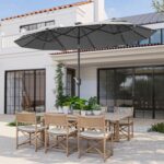 Ombrellone doppio con Base a crocee Luci Solari, 295x150x219cm, Grigio - immagine 9