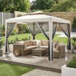 Gazebo da Giardino 3x3 m con Zanzariera, Doppio Tetto e 8 Fori, in Acciaio e Poliestere Bianco Crema - immagine 2