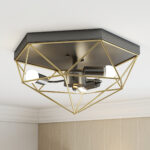 Lampada da Soffitto Stile Industriale Geometrica con 3 Attacchi E27 per Lampadine LED, Nero e Oro - immagine 7