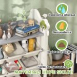 Scaffale Portagiochi a 4 Livelli con 9 Contenitori e Gancio Laterale, in HDPE, 77x42x94 cm, Bianco Crema - immagine 6