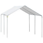 Tendone per Auto in Acciaio Zincato con Kit di Ancoraggio, 5,95x2,94x2,6m - Bianco