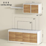 Set Mobile TV e Armadietto a Muro con 7 Ripiani e Scaffale Aperto, in Legno, 120x41x43,3 cm, Bianco e color Legno - immagine 3