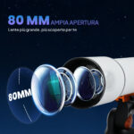 Telescopio Astronomico 80mm con Montatura AZ, 2 Lenti Oculari e Adattatore Smartphone, 92x92x130 cm, Bianco e Nero - immagine 4