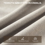 Divano 3 Posti Moderno Rivestito in Ciniglia Beige, in Acciaio, Spugna e Pannello Multistrato, 174x75x76 cm - immagine 5